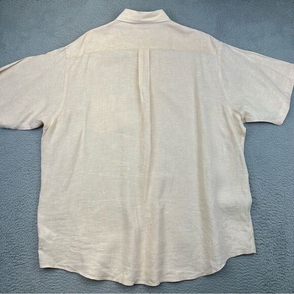 Brooks Brothers Linen Shirt Mens XL Orange Woven Short Sleeve Button Up Beach - Picture 7 of 16